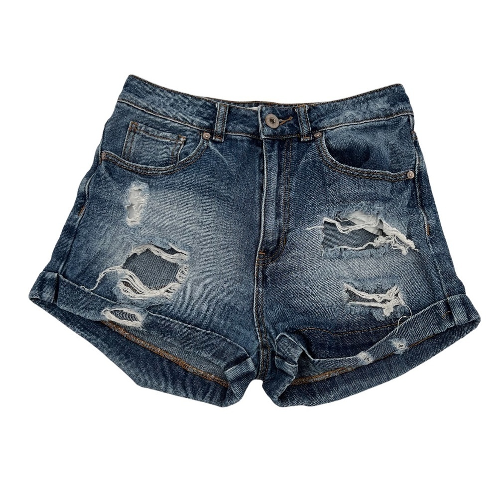 Bullhead Denim Co. Distressed Cuffed Hem Mom Denim Jean Shorts Size 5 Women’s